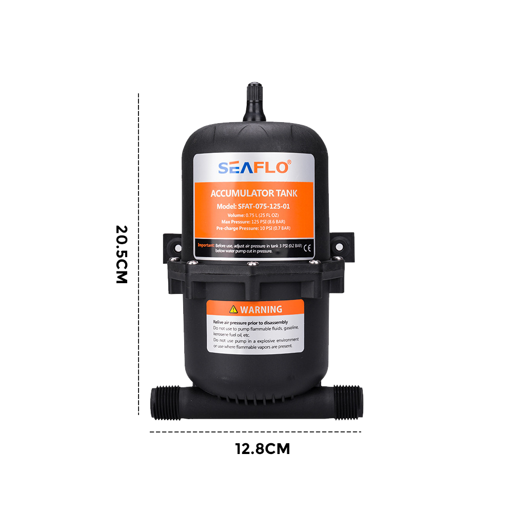 Seaflo Accumulator Tank Booster Pump 0.75L/25 OZ 125 PSI Easy Connect Ideal for RV Yachts RVs Agriculture Flow Control Pressurized Water Systems